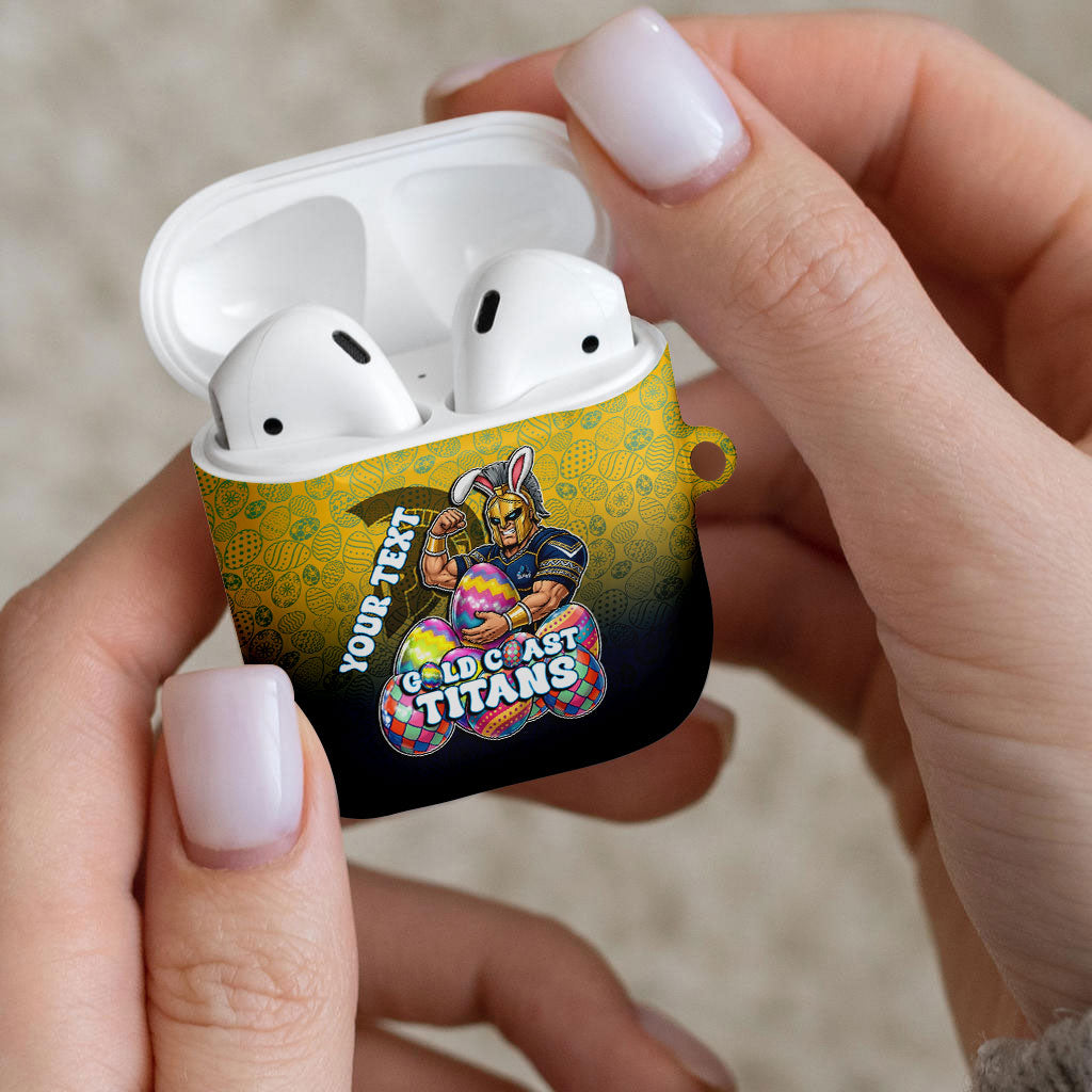 Personalized Gold Coast Titans AirPods Case Easter Mascot - Colorful Eggs Cartoon Style