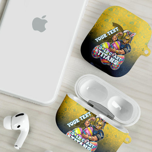 Personalized Gold Coast Titans AirPods Case Easter Mascot - Colorful Eggs Cartoon Style
