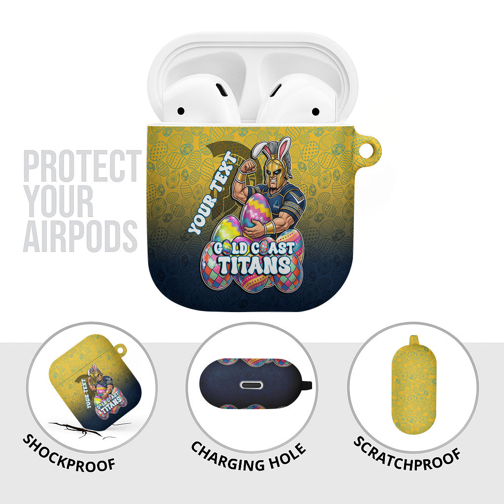 Personalized Gold Coast Titans AirPods Case Easter Mascot - Colorful Eggs Cartoon Style