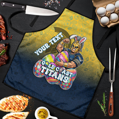 Personalized Gold Coast Titans Apron Easter Mascot - Colorful Eggs Cartoon Style