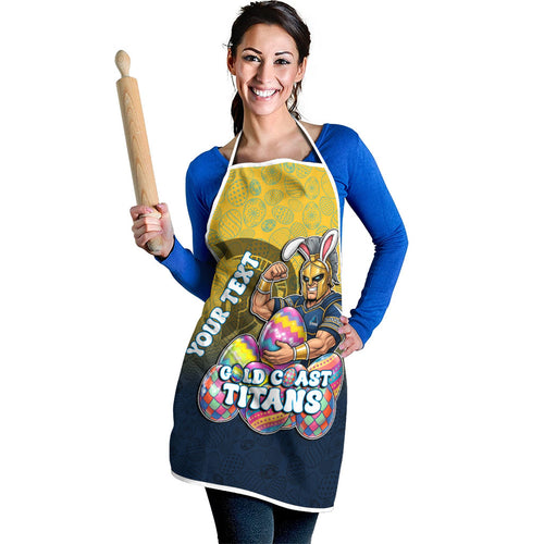 Personalized Gold Coast Titans Apron Easter Mascot - Colorful Eggs Cartoon Style