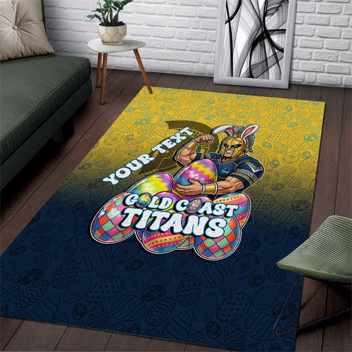 Personalized Gold Coast Titans Area Rug Easter Mascot - Colorful Eggs Cartoon Style