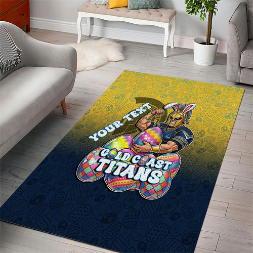 Personalized Gold Coast Titans Area Rug Easter Mascot - Colorful Eggs Cartoon Style