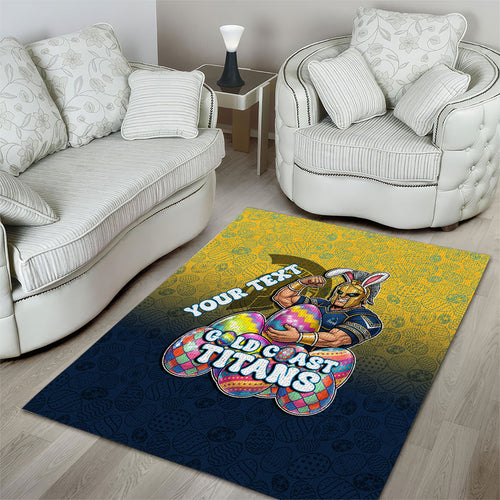 Personalized Gold Coast Titans Area Rug Easter Mascot - Colorful Eggs Cartoon Style