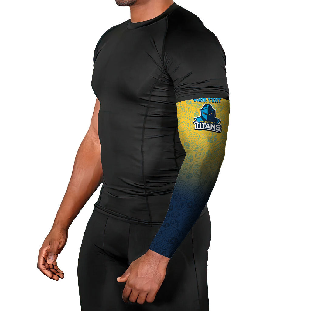 Personalized Gold Coast Titans Arm Sleeves Easter Mascot - Colorful Eggs Cartoon Style