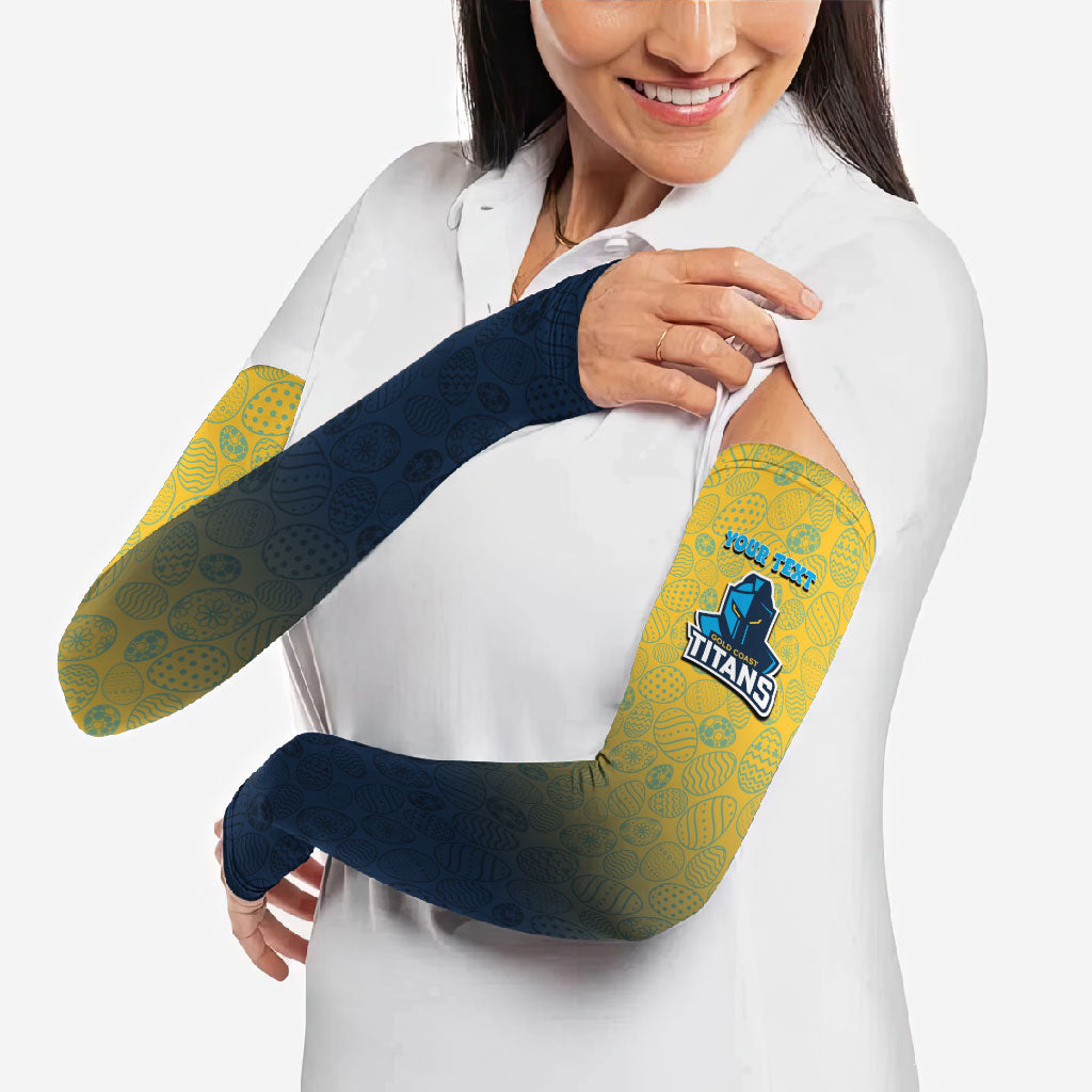 Personalized Gold Coast Titans Arm Sleeves Easter Mascot - Colorful Eggs Cartoon Style