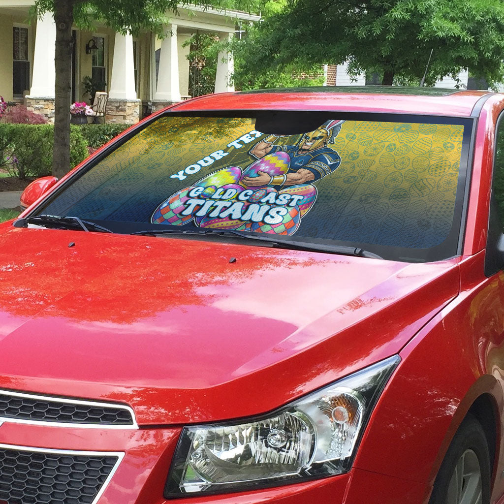 Personalized Gold Coast Titans Auto Sun Shade Easter Mascot - Colorful Eggs Cartoon Style