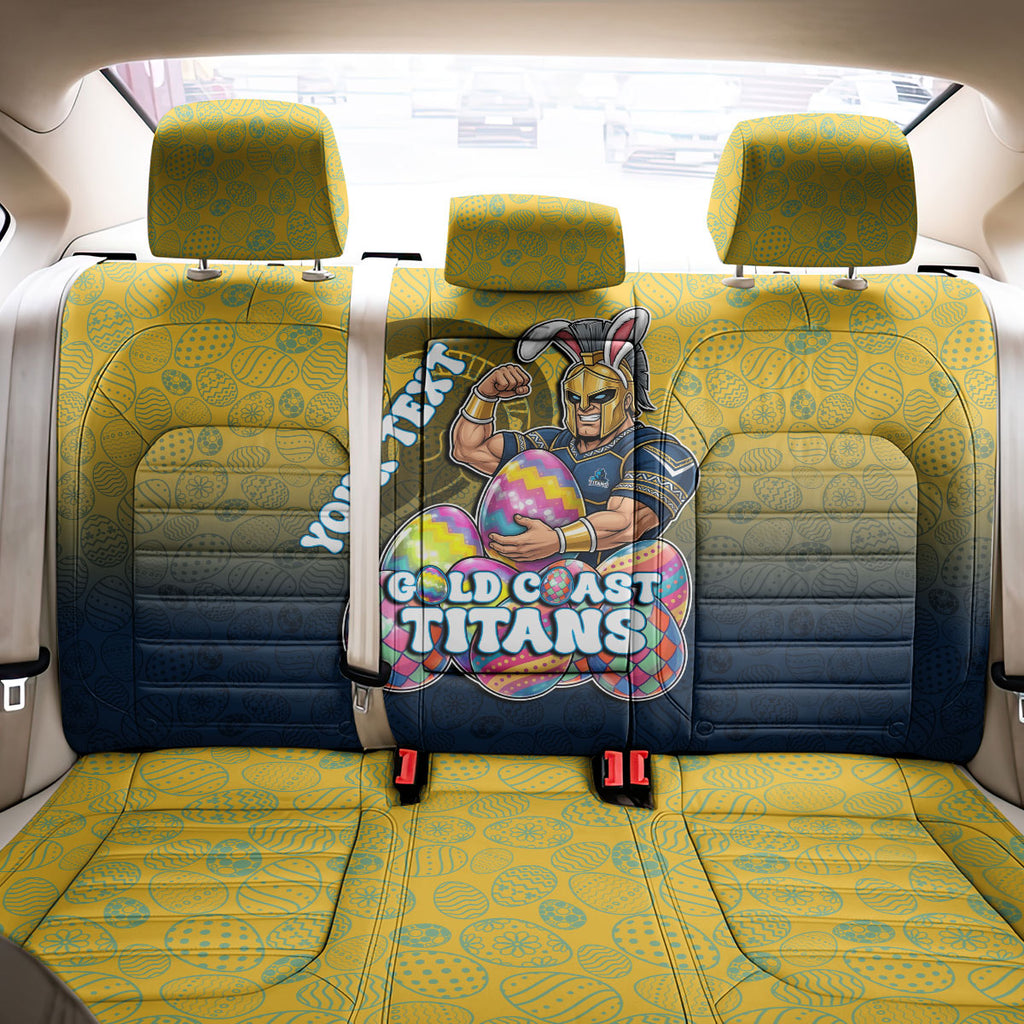 Personalized Gold Coast Titans Back Car Seat Cover Easter Mascot - Colorful Eggs Cartoon Style