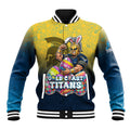 Personalized Gold Coast Titans Baseball Jacket Easter Mascot - Colorful Eggs Cartoon Style