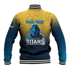 Personalized Gold Coast Titans Baseball Jacket Easter Mascot - Colorful Eggs Cartoon Style
