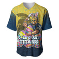 Personalized Gold Coast Titans Baseball Jersey Easter Mascot - Colorful Eggs Cartoon Style