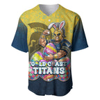 Personalized Gold Coast Titans Baseball Jersey Easter Mascot - Colorful Eggs Cartoon Style