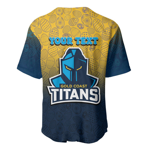 Personalized Gold Coast Titans Baseball Jersey Easter Mascot - Colorful Eggs Cartoon Style