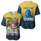 Personalized Gold Coast Titans Baseball Jersey Easter Mascot - Colorful Eggs Cartoon Style