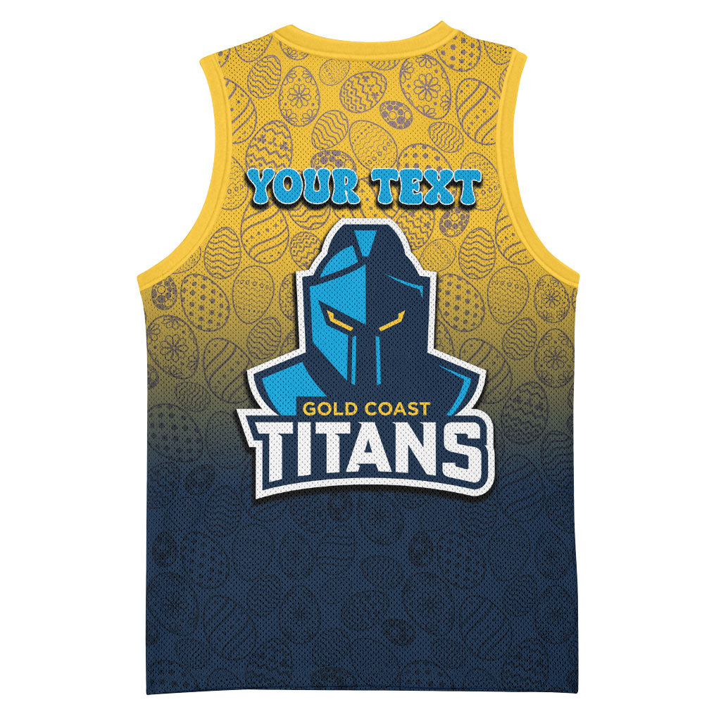 Personalized Gold Coast Titans Basketball Jersey Easter Mascot - Colorful Eggs Cartoon Style