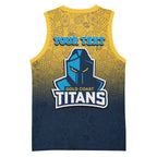 Personalized Gold Coast Titans Basketball Jersey Easter Mascot - Colorful Eggs Cartoon Style