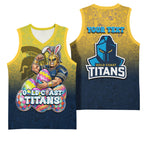 Personalized Gold Coast Titans Basketball Jersey Easter Mascot - Colorful Eggs Cartoon Style