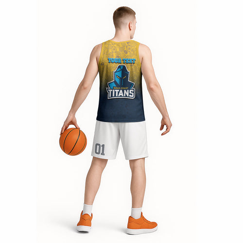 Personalized Gold Coast Titans Basketball Jersey Easter Mascot - Colorful Eggs Cartoon Style