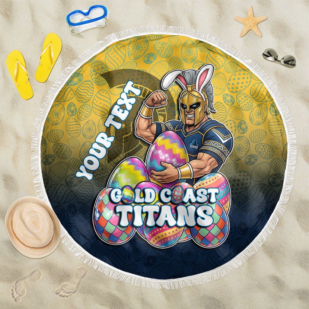 Personalized Gold Coast Titans Beach Blanket Easter Mascot - Colorful Eggs Cartoon Style