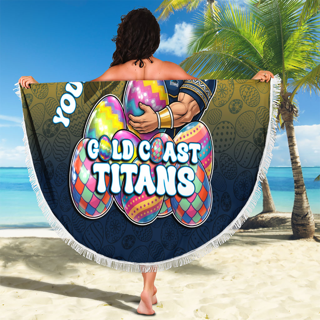 Personalized Gold Coast Titans Beach Blanket Easter Mascot - Colorful Eggs Cartoon Style