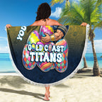 Personalized Gold Coast Titans Beach Blanket Easter Mascot - Colorful Eggs Cartoon Style