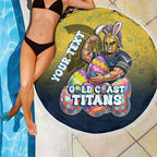 Personalized Gold Coast Titans Beach Blanket Easter Mascot - Colorful Eggs Cartoon Style