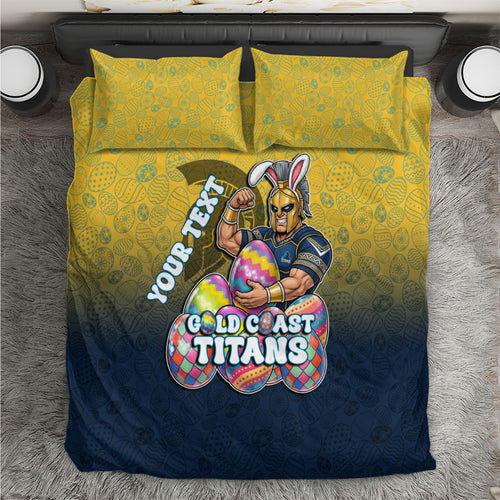 Personalized Gold Coast Titans Bedding Set Easter Mascot - Colorful Eggs Cartoon Style