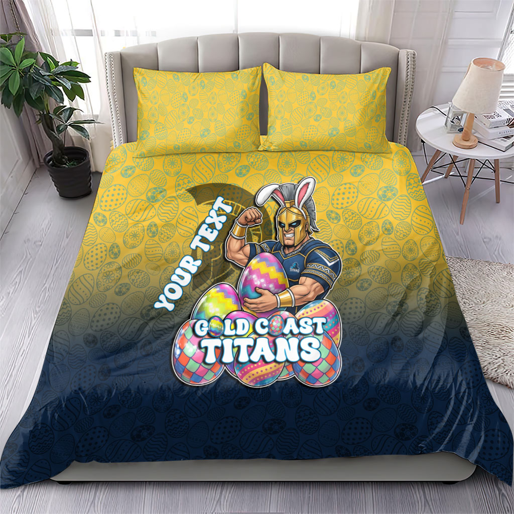 Personalized Gold Coast Titans Bedding Set Easter Mascot - Colorful Eggs Cartoon Style