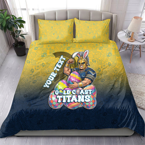Personalized Gold Coast Titans Bedding Set Easter Mascot - Colorful Eggs Cartoon Style