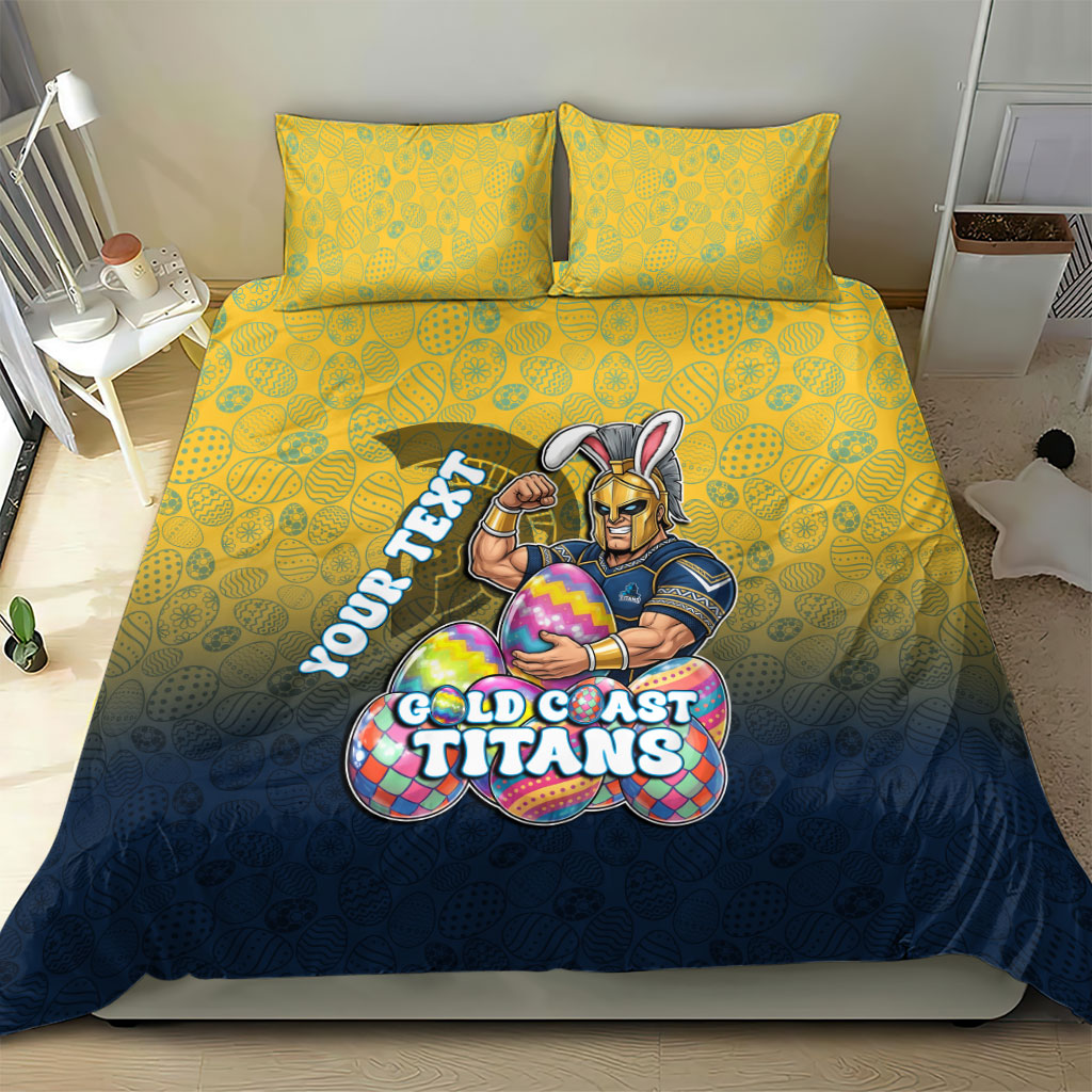 Personalized Gold Coast Titans Bedding Set Easter Mascot - Colorful Eggs Cartoon Style