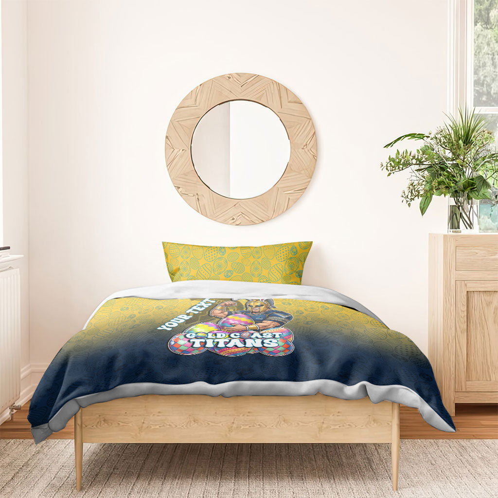 Personalized Gold Coast Titans Bedding Set Easter Mascot - Colorful Eggs Cartoon Style