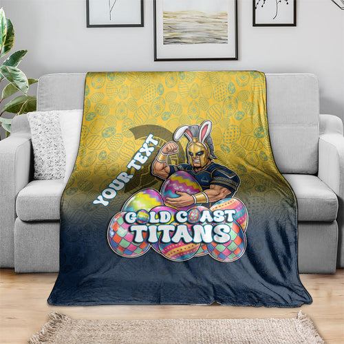 Personalized Gold Coast Titans Blanket Easter Mascot - Colorful Eggs Cartoon Style