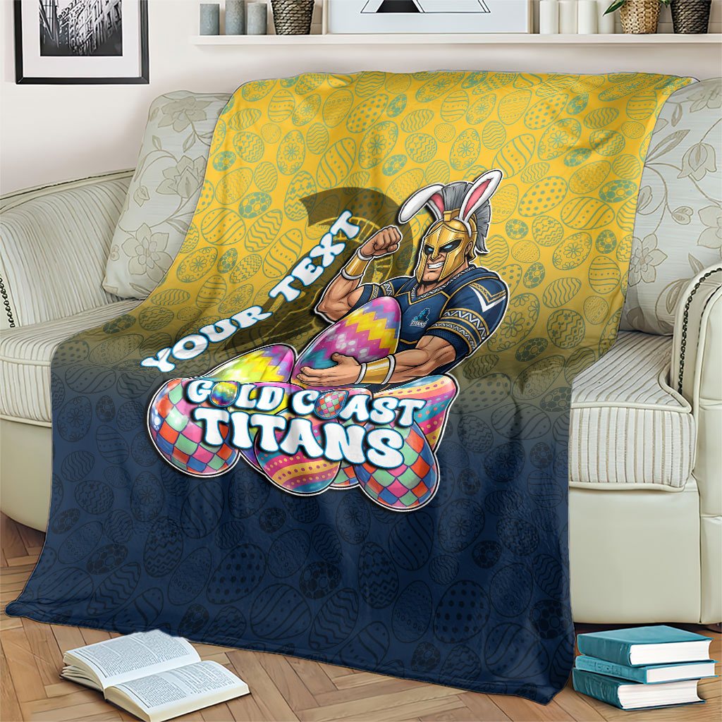 Personalized Gold Coast Titans Blanket Easter Mascot - Colorful Eggs Cartoon Style