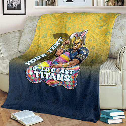 Personalized Gold Coast Titans Blanket Easter Mascot - Colorful Eggs Cartoon Style