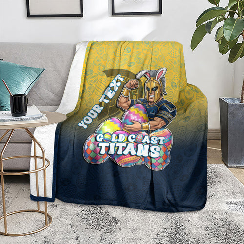 Personalized Gold Coast Titans Blanket Easter Mascot - Colorful Eggs Cartoon Style
