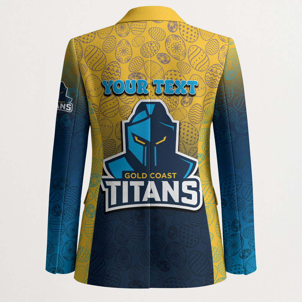 Personalized Gold Coast Titans Blazer Easter Mascot - Colorful Eggs Cartoon Style