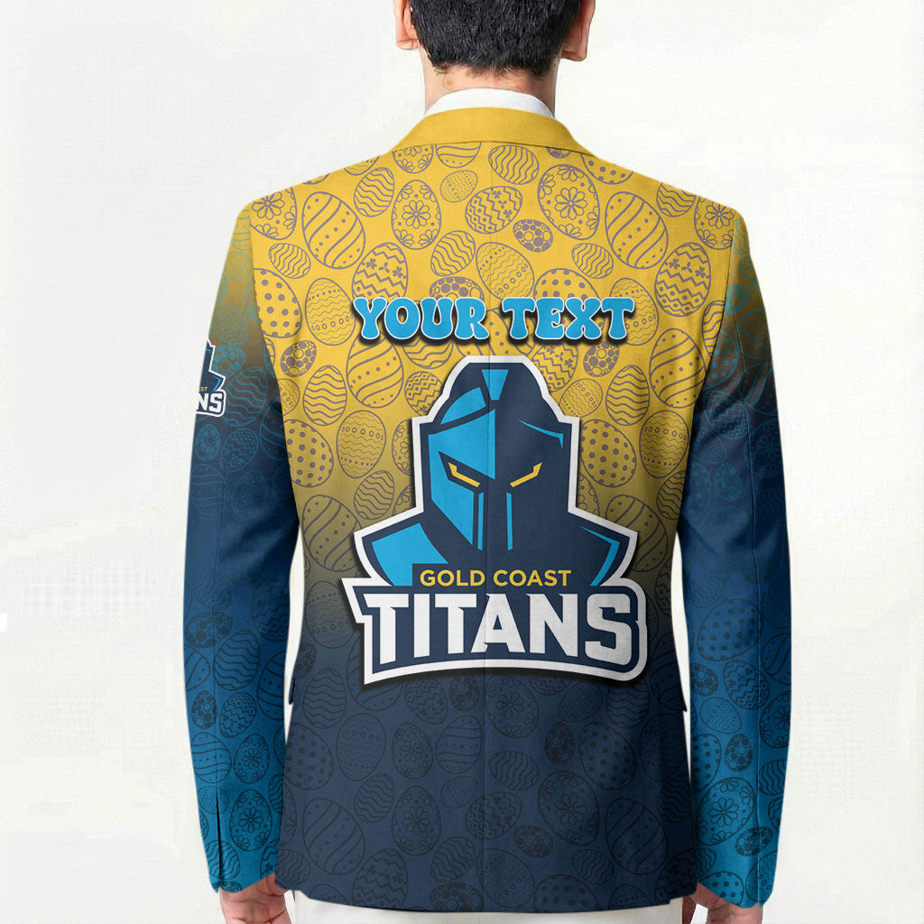 Personalized Gold Coast Titans Blazer Easter Mascot - Colorful Eggs Cartoon Style