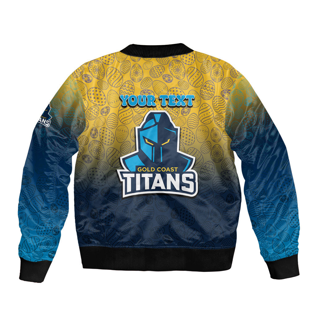 Personalized Gold Coast Titans Bomber Jacket Easter Mascot - Colorful Eggs Cartoon Style