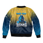 Personalized Gold Coast Titans Bomber Jacket Easter Mascot - Colorful Eggs Cartoon Style