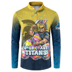 Personalized Gold Coast Titans Button Sweatshirt Easter Mascot - Colorful Eggs Cartoon Style