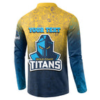 Personalized Gold Coast Titans Button Sweatshirt Easter Mascot - Colorful Eggs Cartoon Style