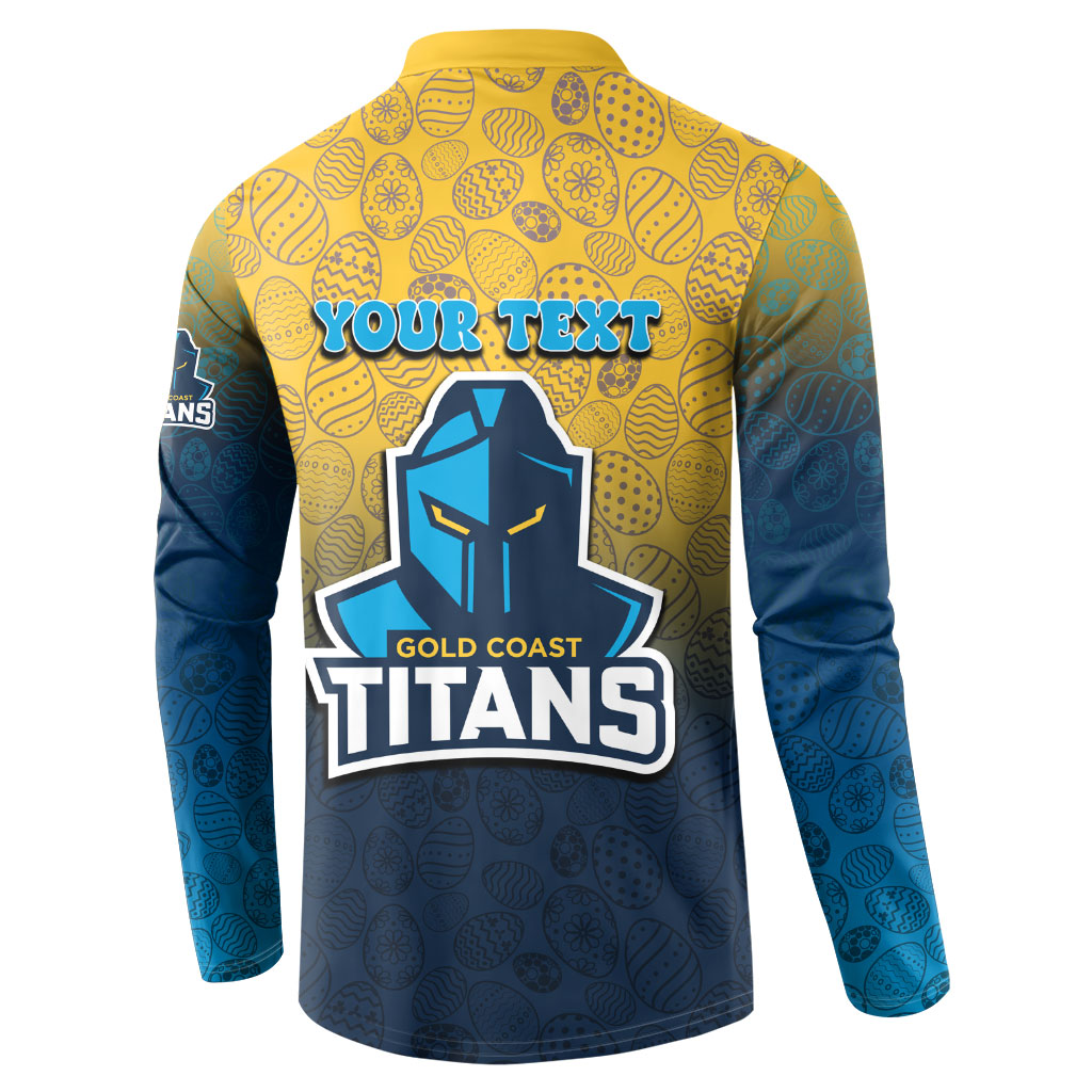Personalized Gold Coast Titans Button Sweatshirt Easter Mascot - Colorful Eggs Cartoon Style