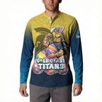 Personalized Gold Coast Titans Button Sweatshirt Easter Mascot - Colorful Eggs Cartoon Style