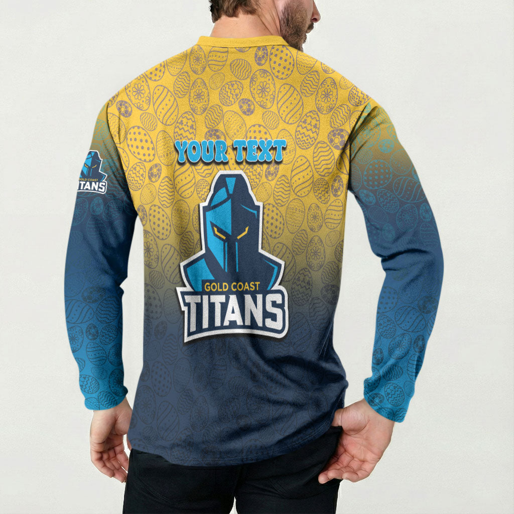 Personalized Gold Coast Titans Button Sweatshirt Easter Mascot - Colorful Eggs Cartoon Style