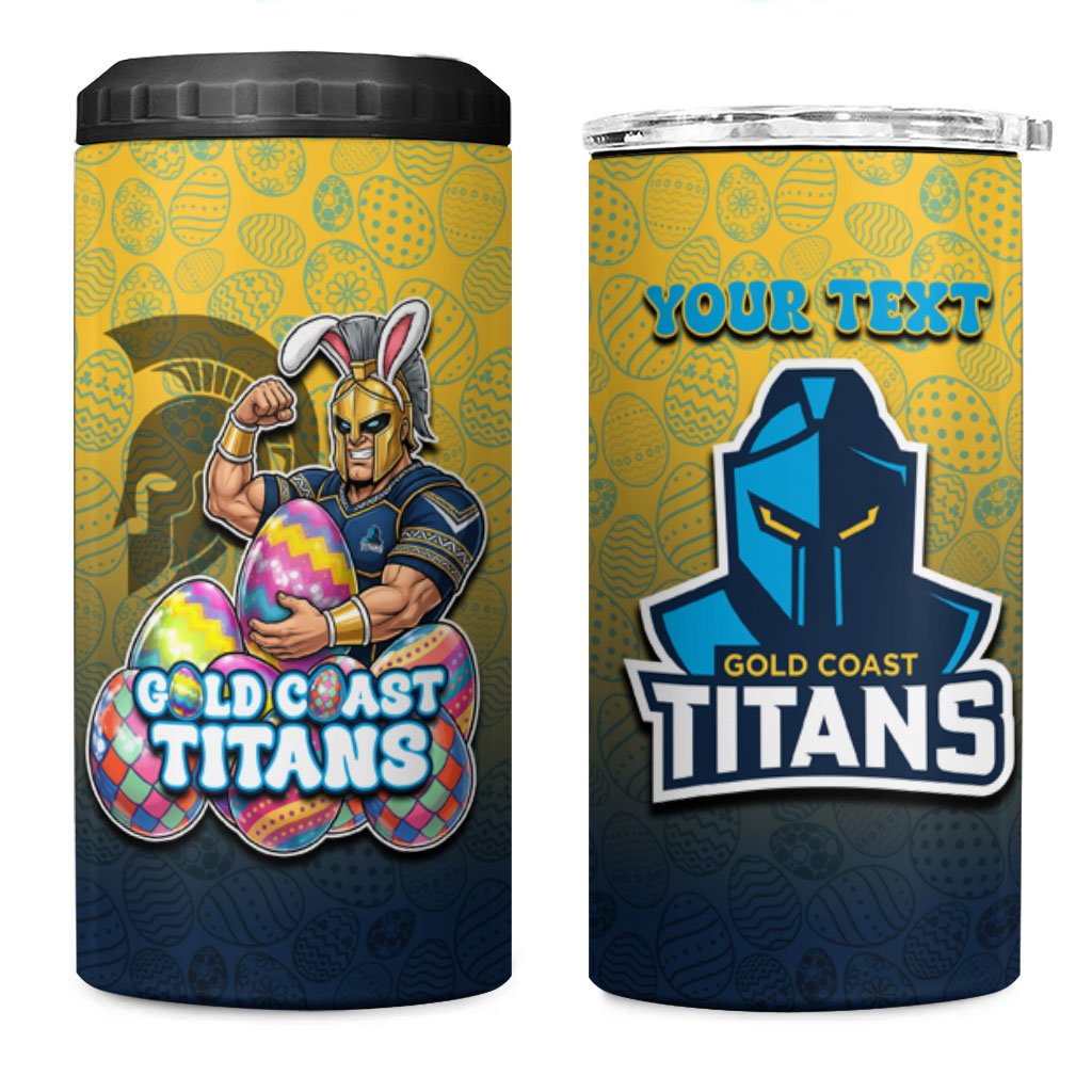 Personalized Gold Coast Titans 4 in 1 Can Cooler Tumbler Easter Mascot - Colorful Eggs Cartoon Style
