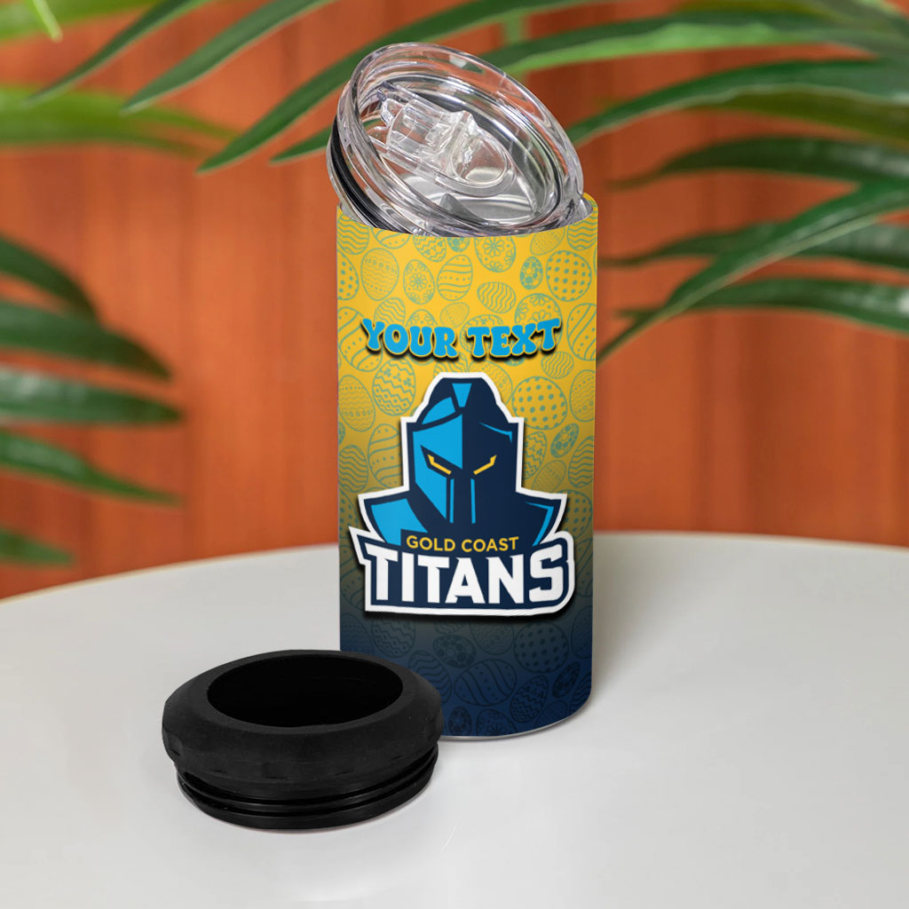 Personalized Gold Coast Titans 4 in 1 Can Cooler Tumbler Easter Mascot - Colorful Eggs Cartoon Style