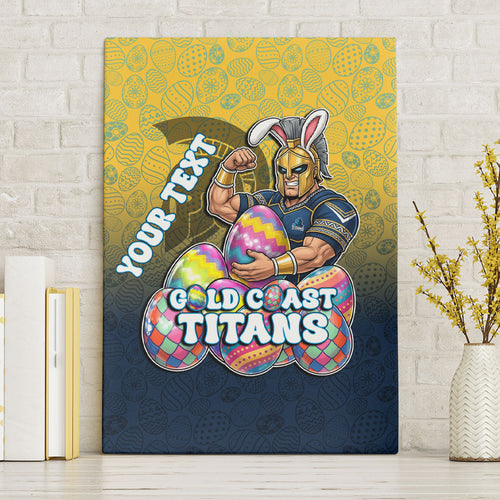 Personalized Gold Coast Titans Canvas Wall Art Easter Mascot - Colorful Eggs Cartoon Style