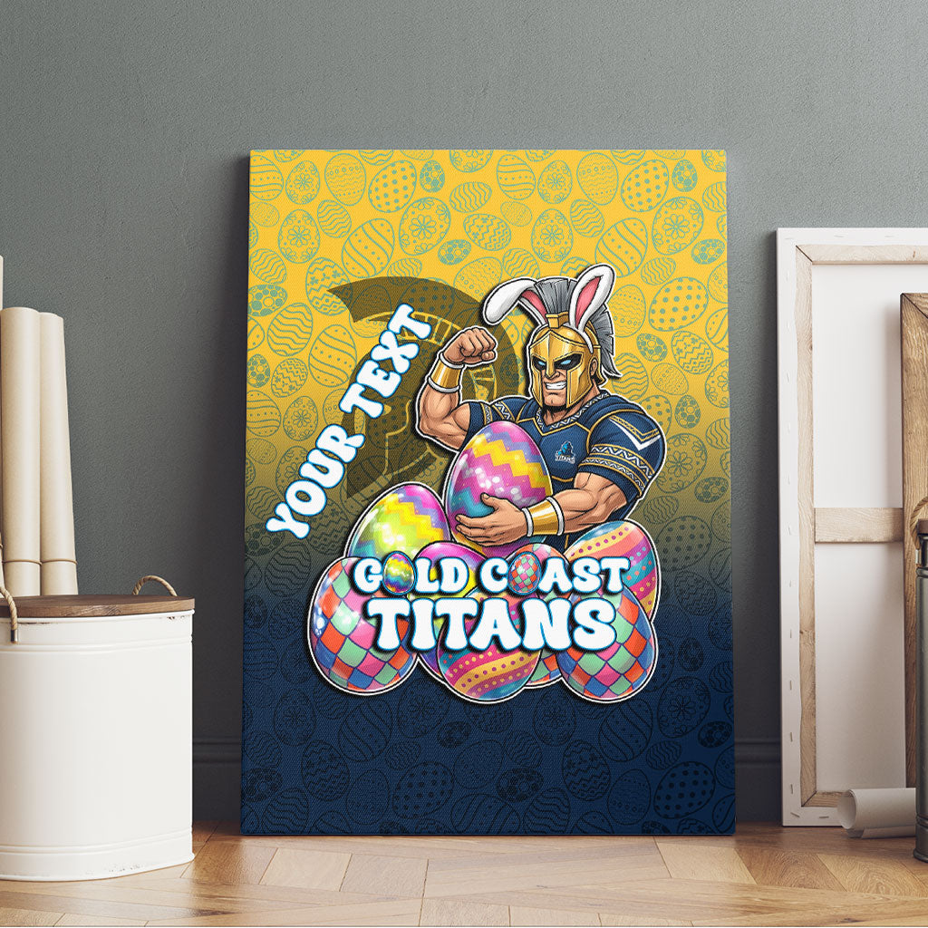 Personalized Gold Coast Titans Canvas Wall Art Easter Mascot - Colorful Eggs Cartoon Style