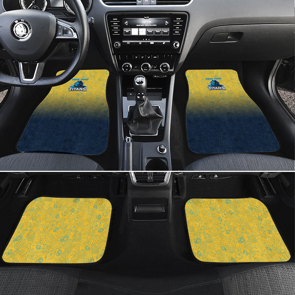 Personalized Gold Coast Titans Car Mats Easter Mascot - Colorful Eggs Cartoon Style