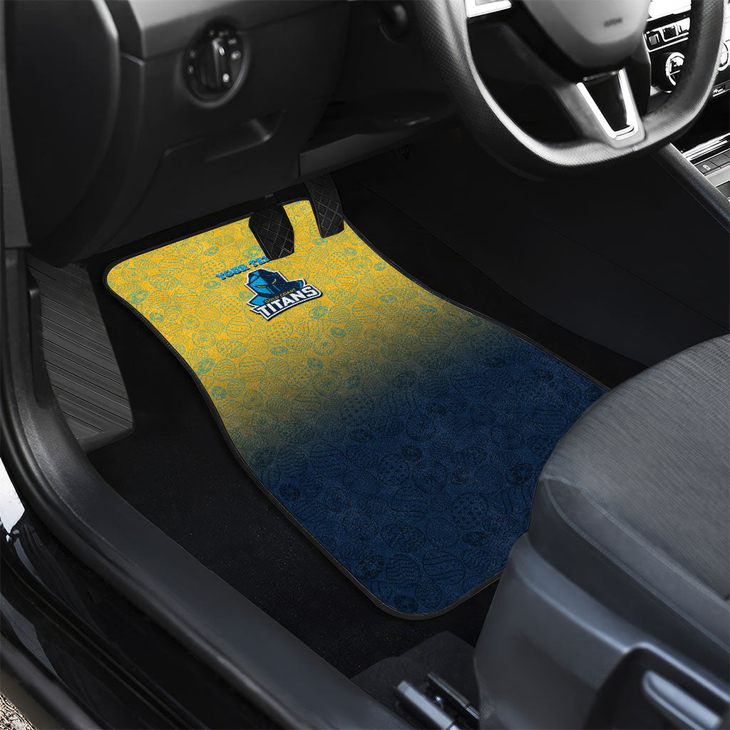Personalized Gold Coast Titans Car Mats Easter Mascot - Colorful Eggs Cartoon Style